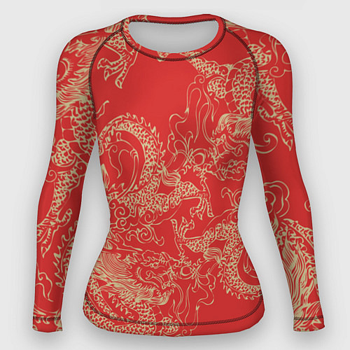 Женский рашгард Золотые драконы на красном / 3D-принт – фото 1