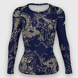 Рашгард женский Золотые драконы на синем, цвет: 3D-принт