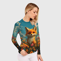 Рашгард женский Лисица в цветочном поле, цвет: 3D-принт — фото 2