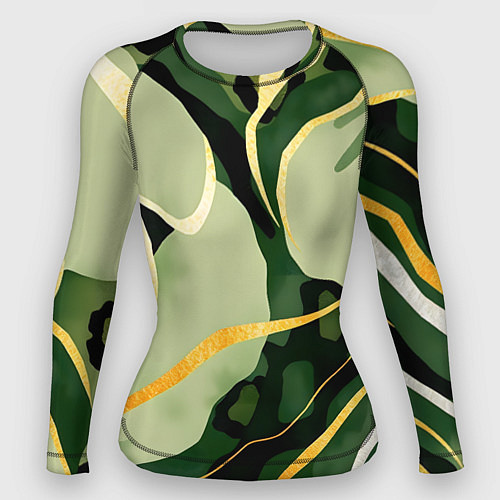 Женский рашгард Зеленый природный паттерн / 3D-принт – фото 1