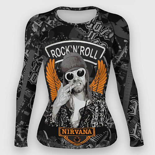 Женский рашгард Nirvana Курт Кобейн на фоне гитар / 3D-принт – фото 1