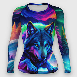 Рашгард женский Большой волк одинокий охотник - неоновые цвета, цвет: 3D-принт