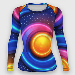 Рашгард женский Оранжевый круг и голубые линии текстура, цвет: 3D-принт