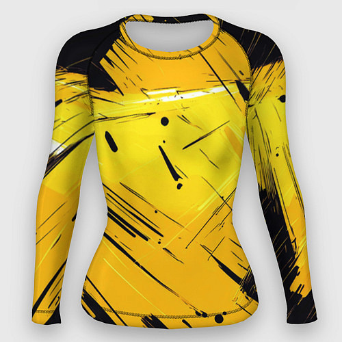 Женский рашгард Желтая краска на черном фоне / 3D-принт – фото 1