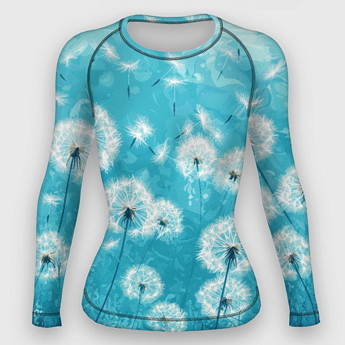 Женский рашгард Белые одуванчики на бирюзовом фоне / 3D-принт – фото 1