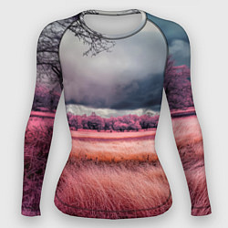 Рашгард женский Поле и деревья пейзаж - инфракрасный стиль, цвет: 3D-принт