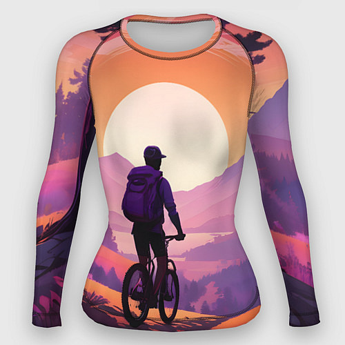 Женский рашгард Велосипедист в малиновом закате / 3D-принт – фото 1