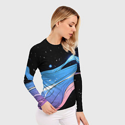 Рашгард женский Синяя волна на черном - текстура, цвет: 3D-принт — фото 2
