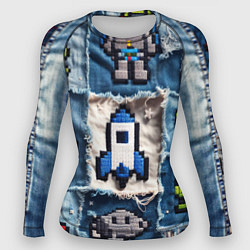 Женский рашгард Космический пиксельный корабль