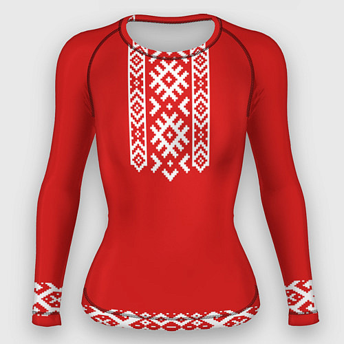 Женский рашгард Славянский узор на красном - вышиванка рубаха крас / 3D-принт – фото 1