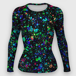 Женский рашгард Чёрный с брызгами сине-зелёными абстракция