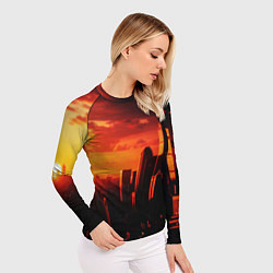 Рашгард женский Стилизованный город оранжевый закат, цвет: 3D-принт — фото 2