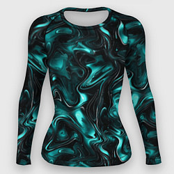 Женский рашгард Бирюзово-черная мраморная текстура - блики