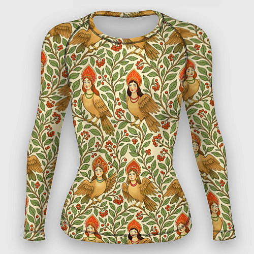 Женский рашгард Птицы сирин на ветках / 3D-принт – фото 1