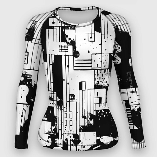 Женский рашгард Чёрно-белый светлая абстракция / 3D-принт – фото 1