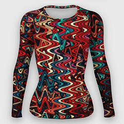 Рашгард женский Искажённые волнистые полосы красно-синий, цвет: 3D-принт