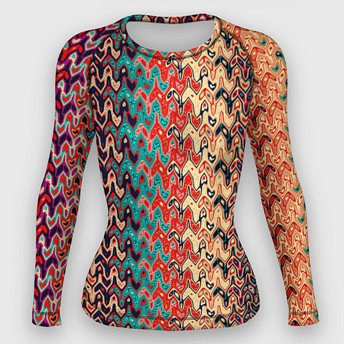Женский рашгард Красно-синий искажённые полосы узор / 3D-принт – фото 1