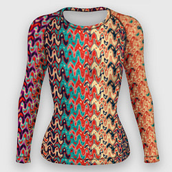 Рашгард женский Красно-синий искажённые полосы узор, цвет: 3D-принт