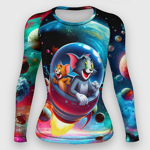 Женский рашгард Том и Джерри летят в ракете - нейроарт / 3D-принт – фото 1