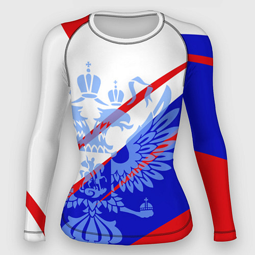 Женский рашгард Герб на фоне цветов флага бело-сине-красный / 3D-принт – фото 1