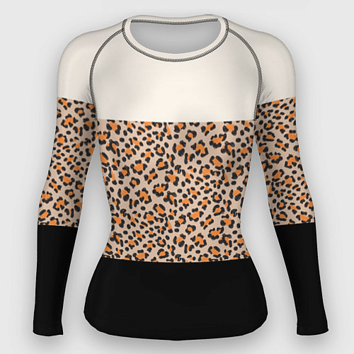 Женский рашгард Леопардовый паттерн с черной и бежевой полосой / 3D-принт – фото 1