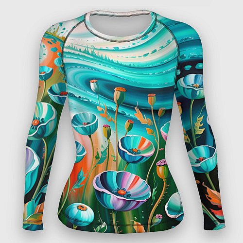 Женский рашгард Поле маков- масляная живопись / 3D-принт – фото 1