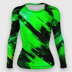 Женский рашгард Зеленые мазки краски на черном