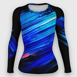 Рашгард женский Синии кисти краски на черном, цвет: 3D-принт