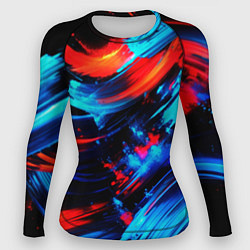 Женский рашгард Синие и красные мазки краски на черном