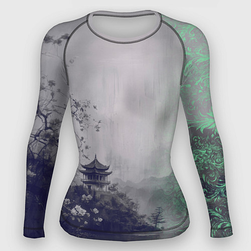 Женский рашгард Рыбацкий домик на берегу озера / 3D-принт – фото 1