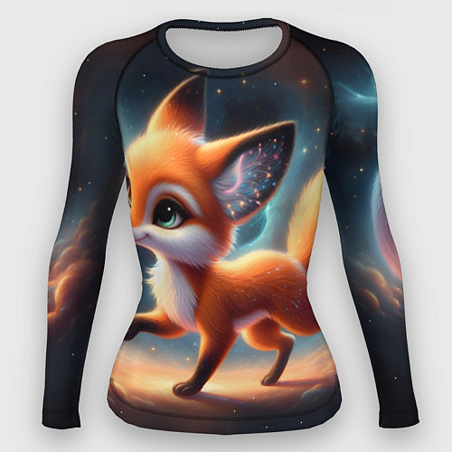 Женский рашгард Лиса бежит по космическому простору / 3D-принт – фото 1