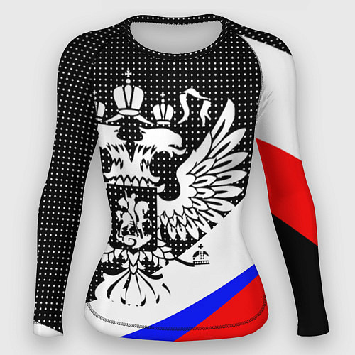 Женский рашгард Герб России и государственный флаг на чёрном фоне / 3D-принт – фото 1
