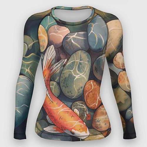 Женский рашгард Акварельный Кои карп и камушки галька / 3D-принт – фото 1