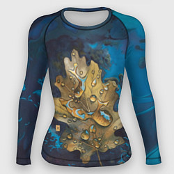 Женский рашгард Осенний лист с каплями акварельный - крупный арт