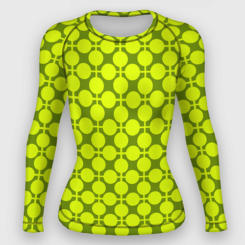 Женский рашгард Желто зеленый неоновый узор ретро в горох / 3D-принт – фото 1