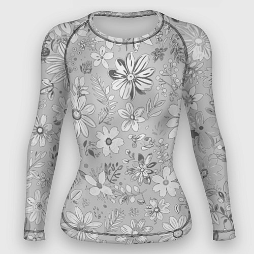 Женский рашгард Цветочный светло-серый паттерн / 3D-принт – фото 1