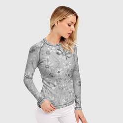 Рашгард женский Цветочный светло-серый паттерн, цвет: 3D-принт — фото 2
