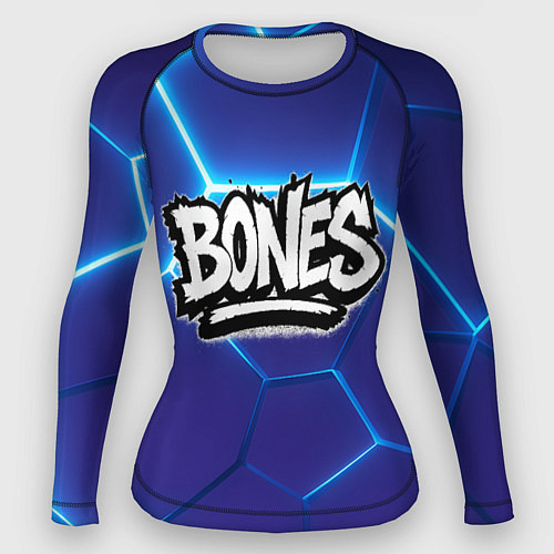 Женский рашгард Bones белое лого на синих плитах / 3D-принт – фото 1