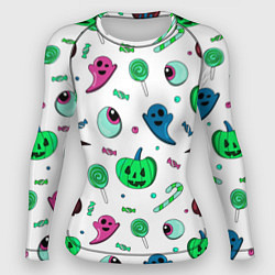 Рашгард женский Halloween light green pumpkin - паттерн, цвет: 3D-принт