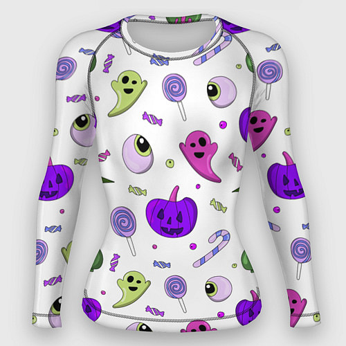 Женский рашгард Halloween purple pumpkin pattern / 3D-принт – фото 1