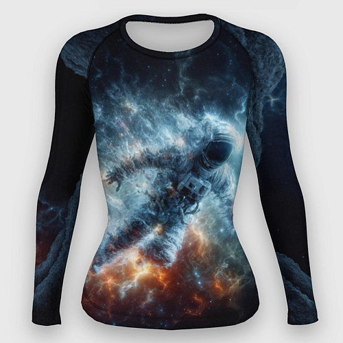 Женский рашгард Космонавт парит в космосе среди звезд / 3D-принт – фото 1