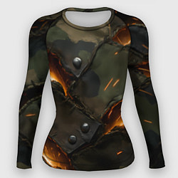 Рашгард женский Порванная камуфляжная ткань с огнем, цвет: 3D-принт