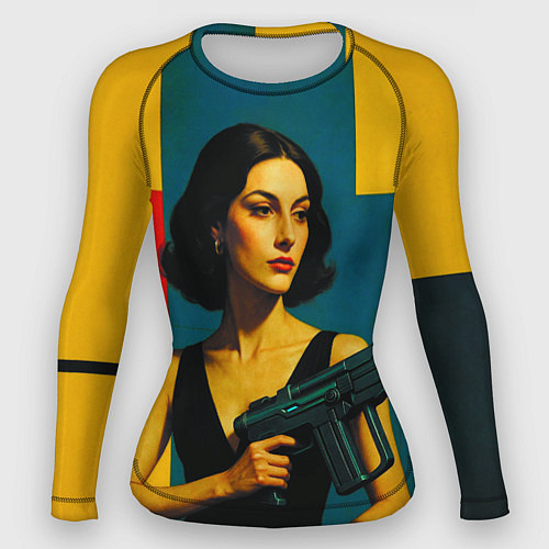 Женский рашгард Девушка с ретрофутуристическим автоматом поп-арт 1 / 3D-принт – фото 1
