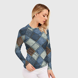 Рашгард женский Джинсовый пэчворк ромбовый узор, цвет: 3D-принт — фото 2