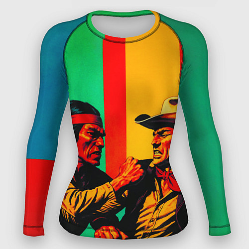 Женский рашгард Ковбой против индейца поп-арт / 3D-принт – фото 1