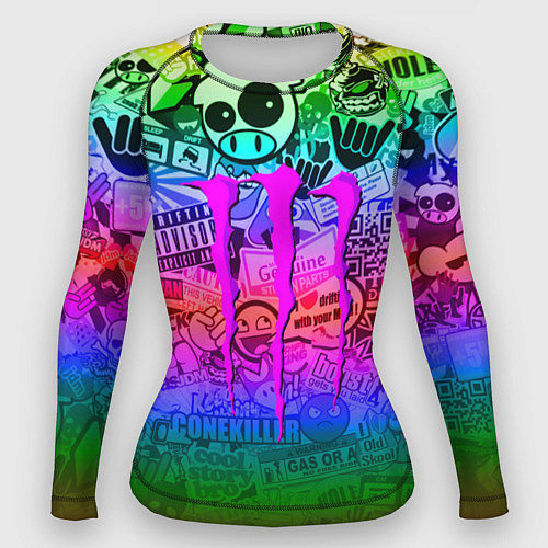 Женский рашгард Monster energy неоновые стикеры / 3D-принт – фото 1