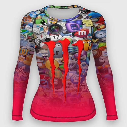 Женский рашгард Monster energy social stiker / 3D-принт – фото 1