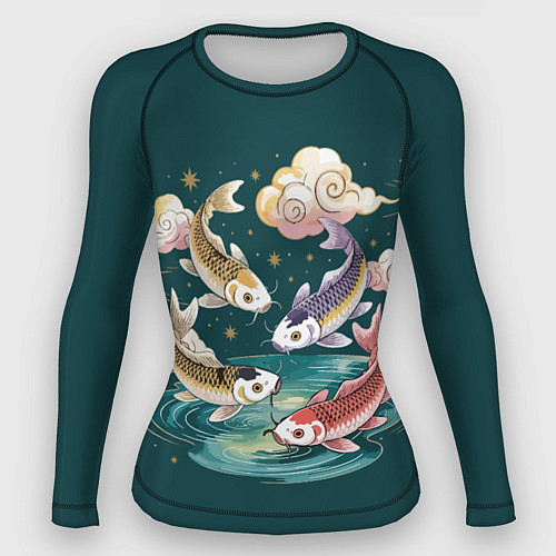 Женский рашгард Рыбы в облаках над прудом / 3D-принт – фото 1