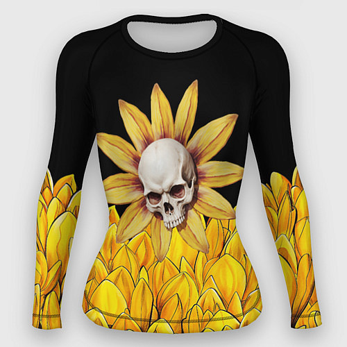 Женский рашгард Череп в желтых цветах / 3D-принт – фото 1