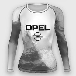 Рашгард женский Opel на сером абстрактном фоне, цвет: 3D-принт